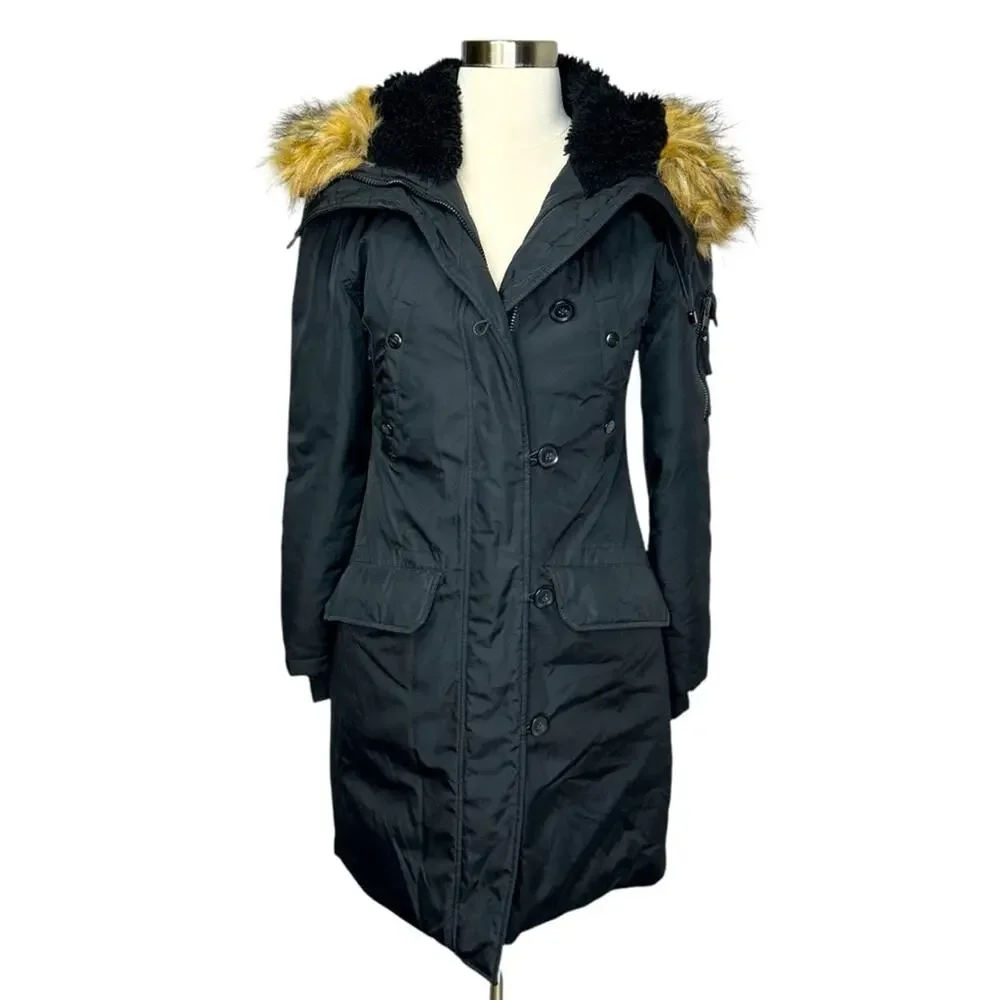 S13 SAM. NY Down Eskimo Coat Black Size XS Faux Fur Hood Jacket Warm - Picture 2 of 12